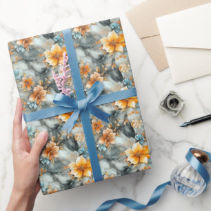Bloemen op marmer cadeaupapier