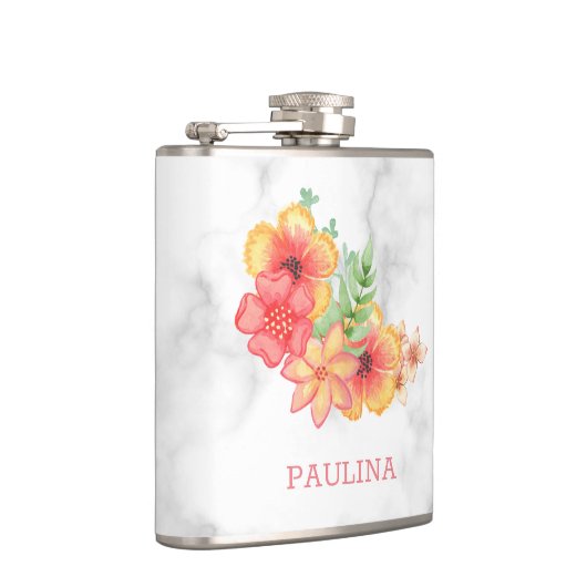 Bloemen op Marmer Heupfles (Rechts)