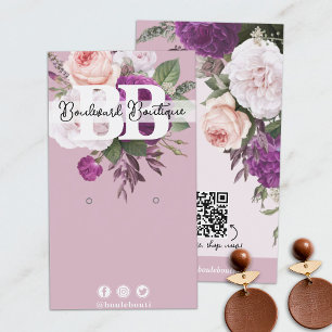 Bloemen op Mauve Oorbel Sieraden QR Code Visitekaartje