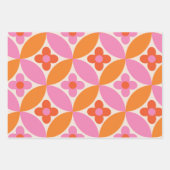 Bloemen op Mid Century Roze Sinaasappel Circles Inpakpapier Vel (Voorkant 2)