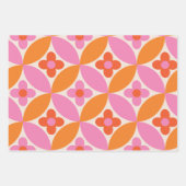 Bloemen op Mid Century Roze Sinaasappel Circles Inpakpapier Vel (Voorkant)