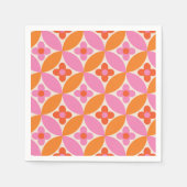 Bloemen op Mid Century Roze Sinaasappel Circles Servet (Voorkant)