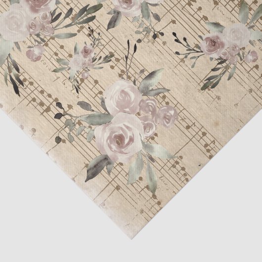 Bloemen op  muziekblad tissuepapier (Detail)