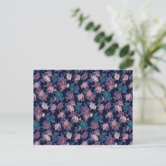  bloemen op Navy Blue Briefkaart (Staand voorkant)