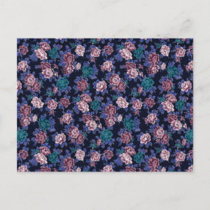  bloemen op Navy Blue Briefkaart