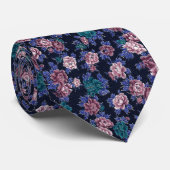  bloemen op Navy Blue Stropdas (Opgerold)