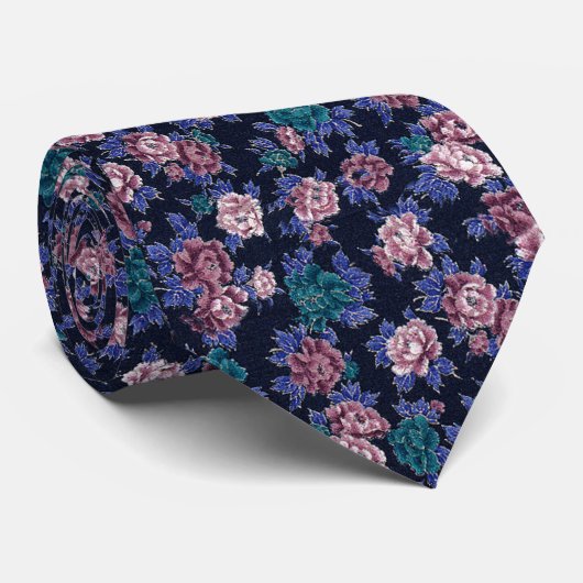  bloemen op Navy Blue Stropdas (Opgerold)
