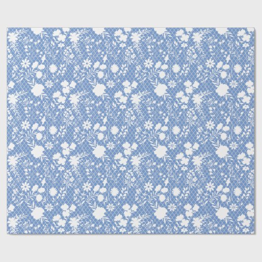 Bloemen op net 01.bx4 Lblue BG Cadeaupapier (Vlak)