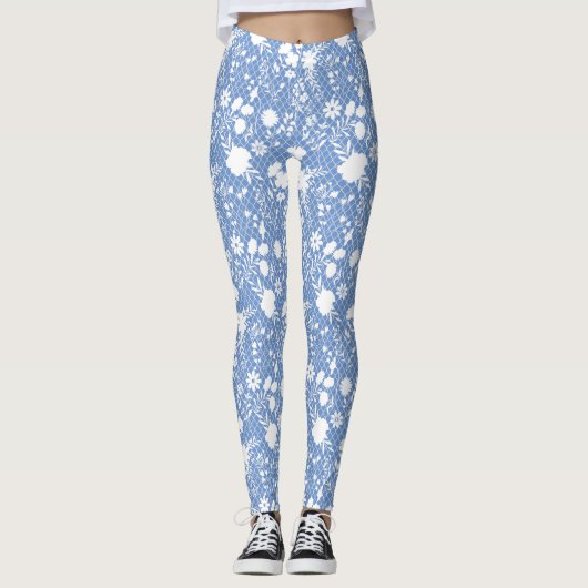 Bloemen op net 01.bx4 Lblue BG Leggings (Voorkant)
