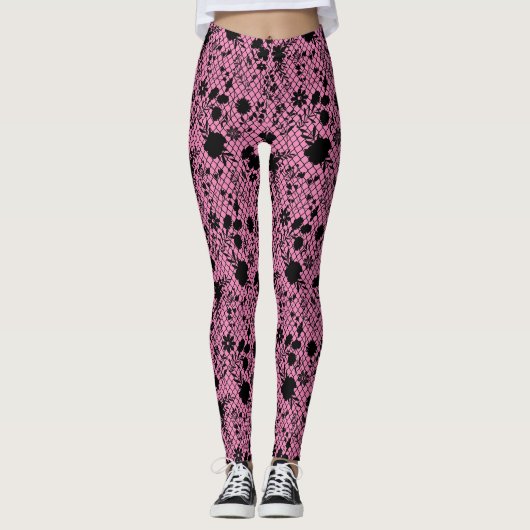 Bloemen op net 01.wx4 Roze BG Leggings (Voorkant)