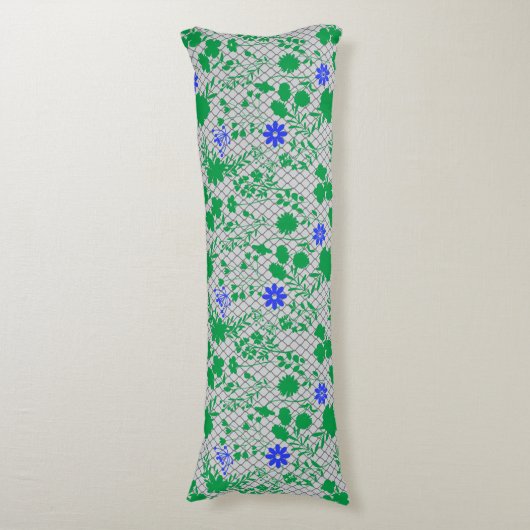 Bloemen op net groen.01.b FNG01A.LGrey BG Lichaamskussen (Voorkant Verticaal)