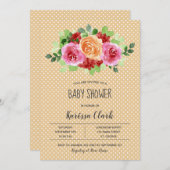 Bloemen op perzikunisex-Baby shower nodigt uit (Voorkant / Achterkant)