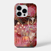 Bloemen op rood-gouden cirkels ontwerp iPhone hoesje (Achterkant)