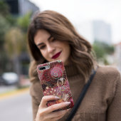 Bloemen op rood-gouden cirkels ontwerp iPhone hoesje