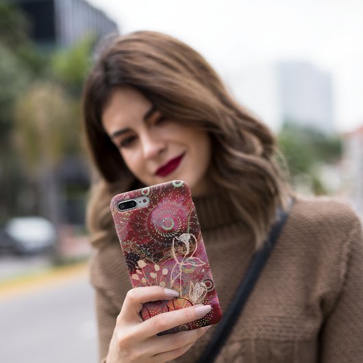 Bloemen op rood-gouden cirkels ontwerp iPhone hoesje