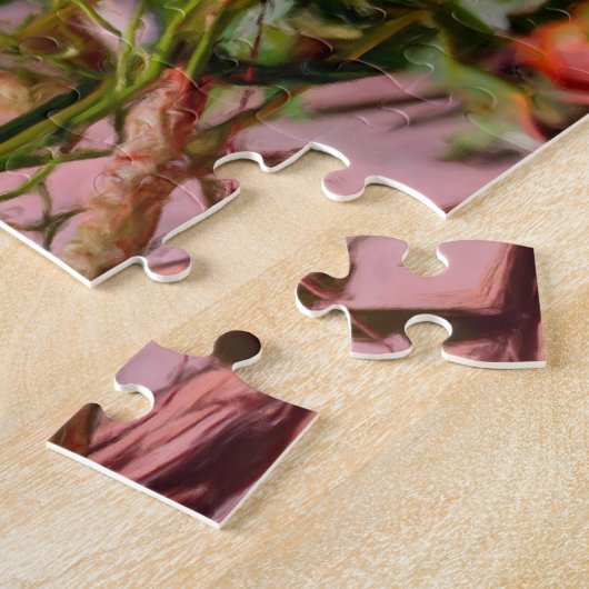 Bloemen op rotsolieverfschilderij Voeg uw foto toe Legpuzzel (Zijkant)