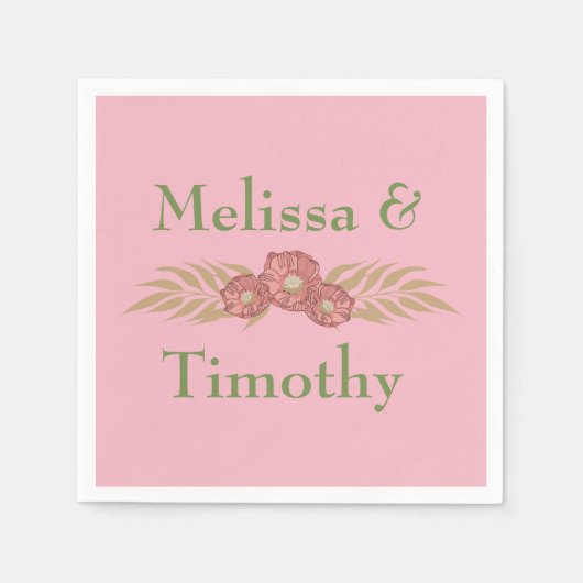 Bloemen op roze achtergrond servetten (Voorkant)
