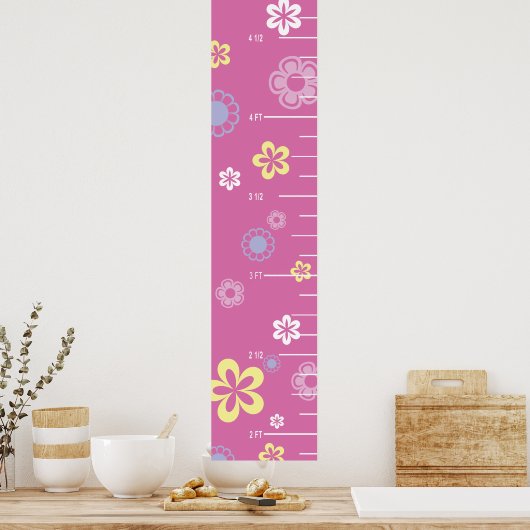  bloemen op roze groeigrafiek poster (Keuken)