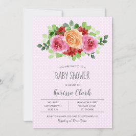 Bloemen op roze poka Dots Girl Baby shower Invite
