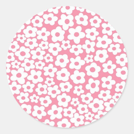 Bloemen op roze ronde sticker (Voorkant)