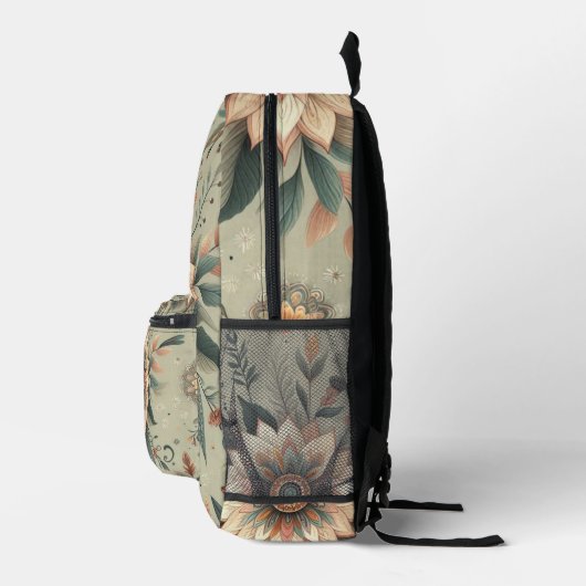 Bloemen op Sage Bedrukte Rugzak (Rechts)
