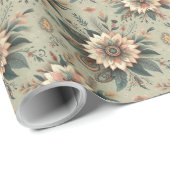 Bloemen op Sage Cadeaupapier (Rol Hoek)