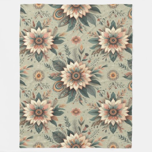 Bloemen op Sage Fleece Deken (Voorkant)