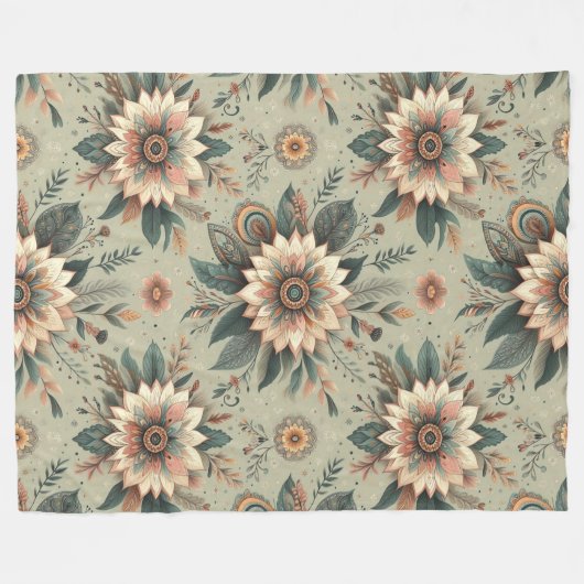 Bloemen op Sage Fleece Deken (Voorkant (Horizontaal))