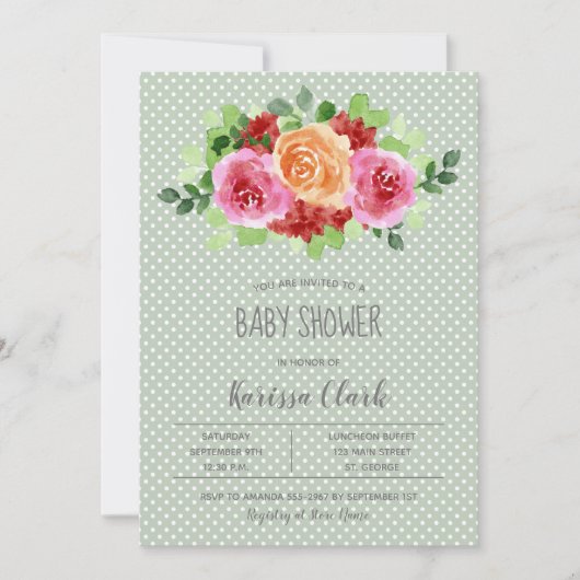 Bloemen op Sage Green Unisex Baby shower nodigt ui (Voorkant)