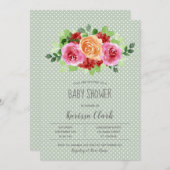 Bloemen op Sage Green Unisex Baby shower nodigt ui (Voorkant / Achterkant)