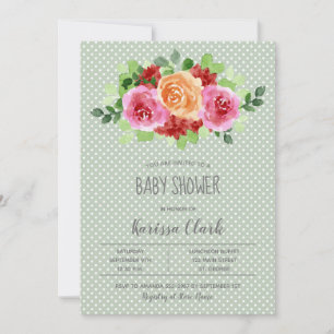 Bloemen op Sage Green Unisex Baby shower nodigt ui