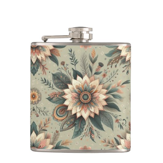 Bloemen op Sage Heupfles (Voorkant)