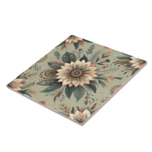 Bloemen op Sage Tegeltje (Zijkant)