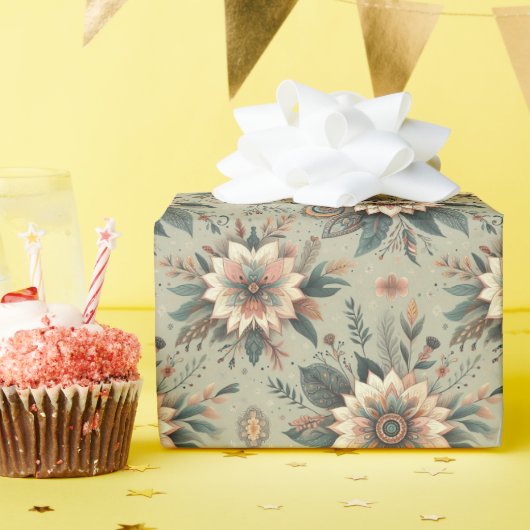 Bloemen op salie cadeaupapier (Verjaardagsfeest)