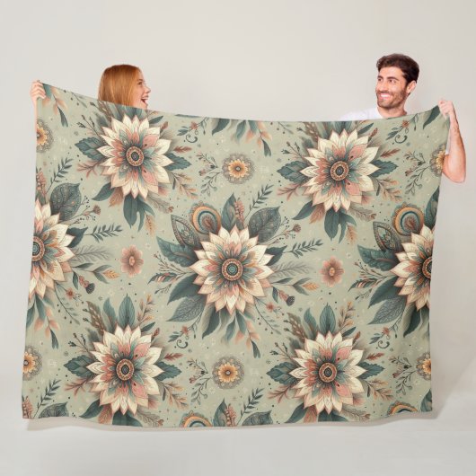 Bloemen op salie fleece deken (In situ)