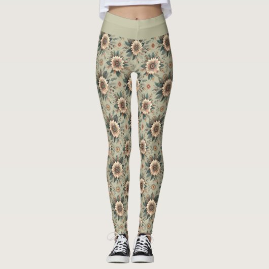 Bloemen op salie leggings (Voorkant)
