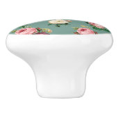  bloemen op Stone Blue, Retro Floral Print Keramische Knop (Zijkant)