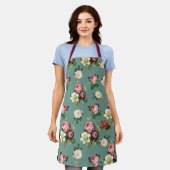 bloemen op Stone Blue, Retro Floral Print Schort (Gedragen)