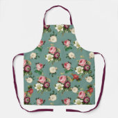 bloemen op Stone Blue, Retro Floral Print Schort (Voorkant)