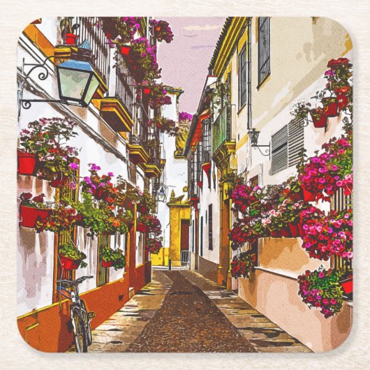 Bloemen op straat. Cordoba, Andalusië, Spanje. Kartonnen Onderzetters (Voorkant)