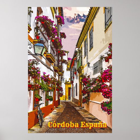 Bloemen op straat. Cordoba, Andalusië, Spanje. Poster (Voorkant)