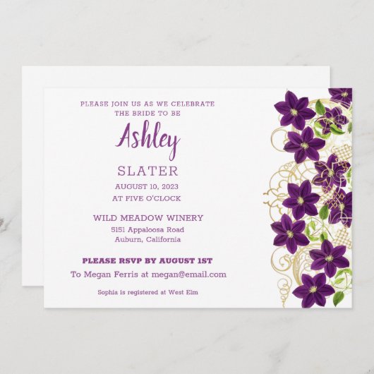 Bloemen op uitnodiging van Gold Trellis Bridal Sho (Voorkant / Achterkant)