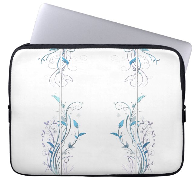 Bloemen op wijnstokken blauw laptop sleeve (Voorkant)