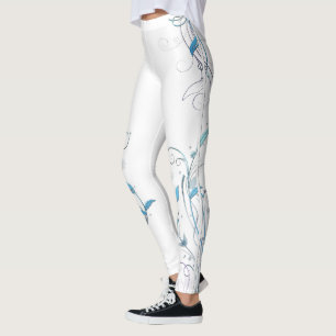 Bloemen op wijnstokken blauw leggings
