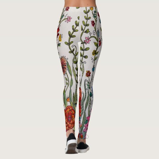 Bloemen op witte Leggings (Achterkant)