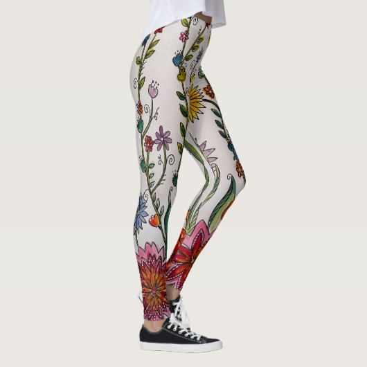 Bloemen op witte Leggings (Rechts)