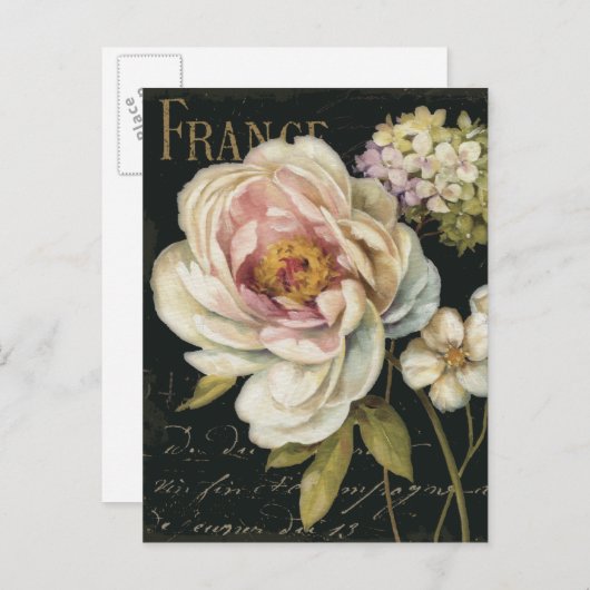 Bloemen op zwart briefkaart (Voorkant / Achterkant)