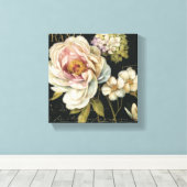 Bloemen op zwart canvas afdruk (Insitu (Houten vloer))