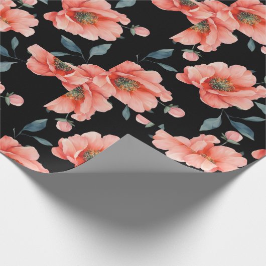 Bloemen op zwart inpakpapier (Hoek)