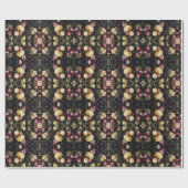 Bloemen op zwart patroon cadeaupapier (Vlak)